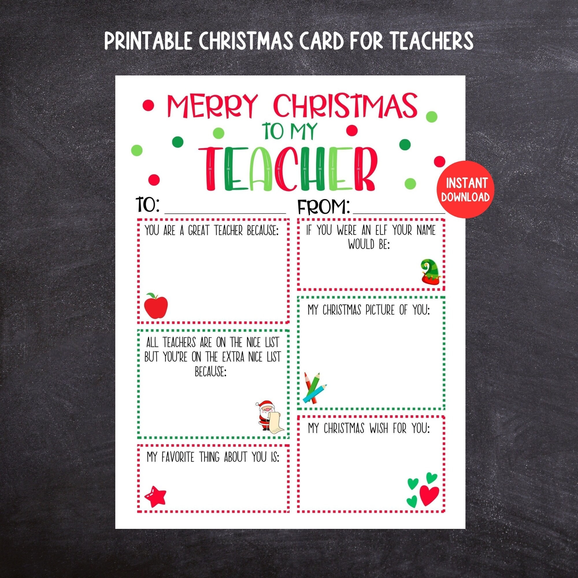 Teacher Christmas Card Printable Kids Christmas Card For Teachers 