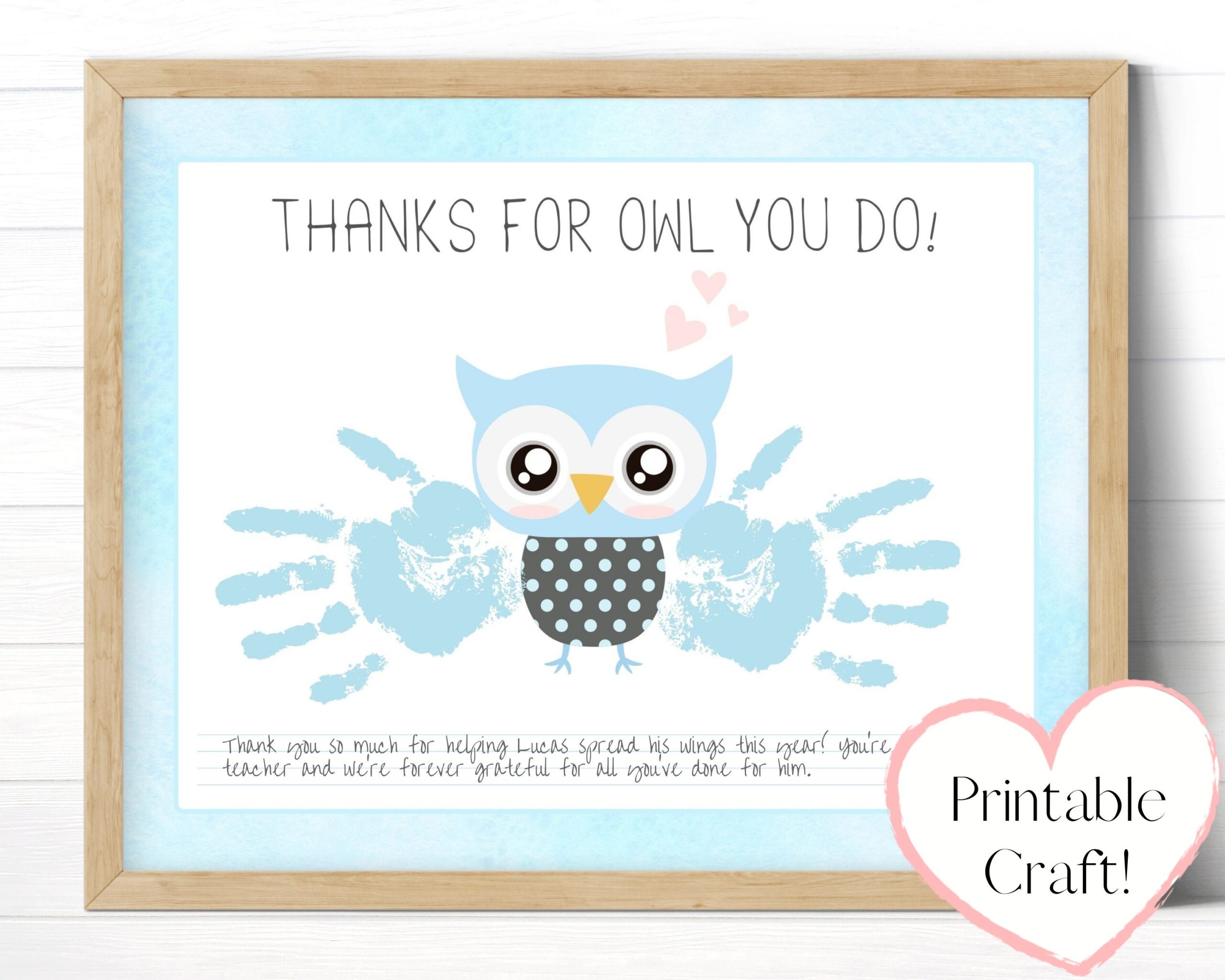 Thank You Card Template Owl Handprint Art Teacher Gifts 