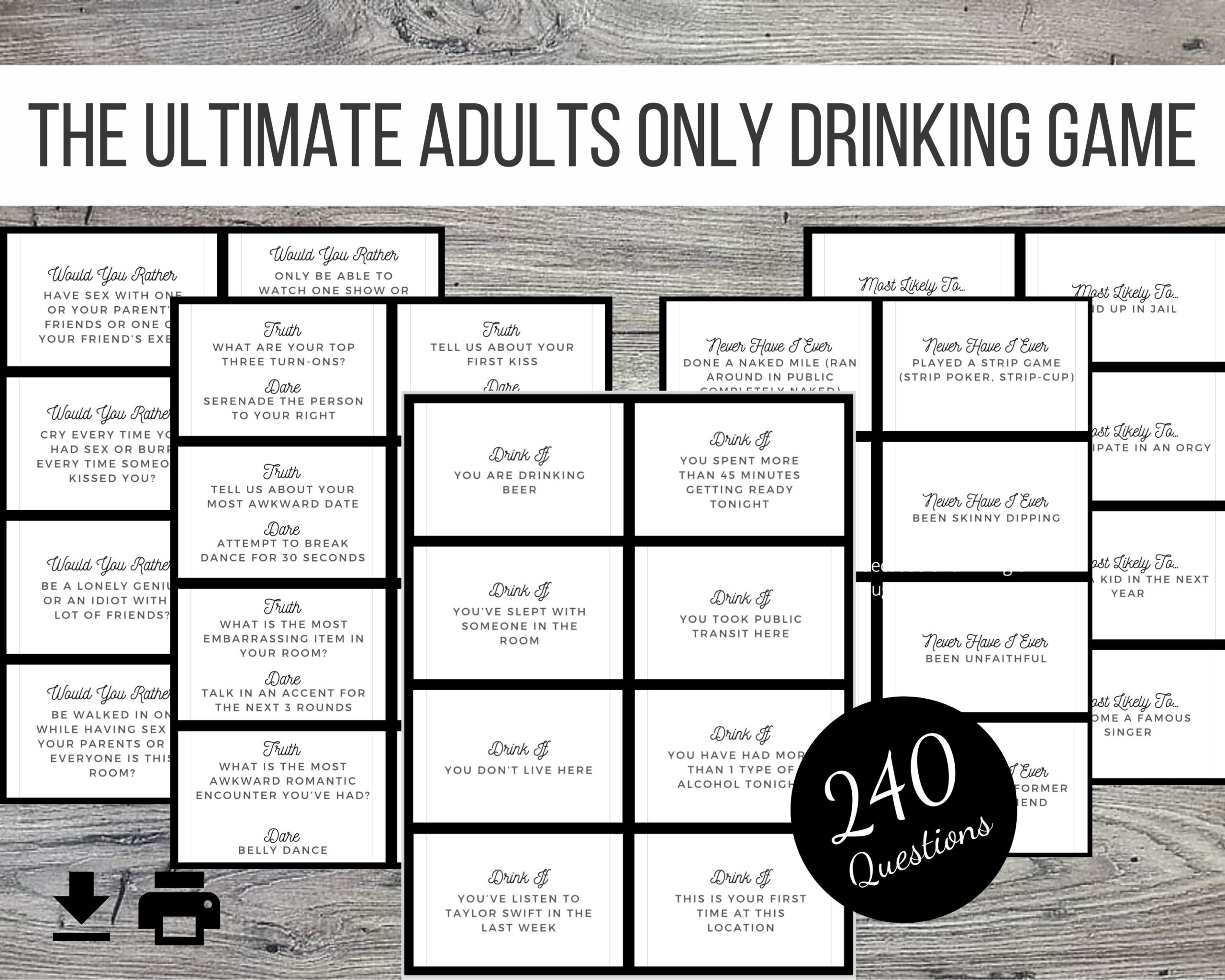 The Ultimate Adults Only Printable Drinking And Party Game 240 Question Cards