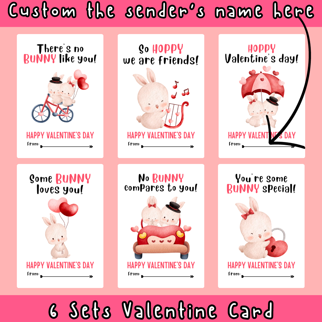 Valentine s Day Card Bunny Theme Printable Digital Card