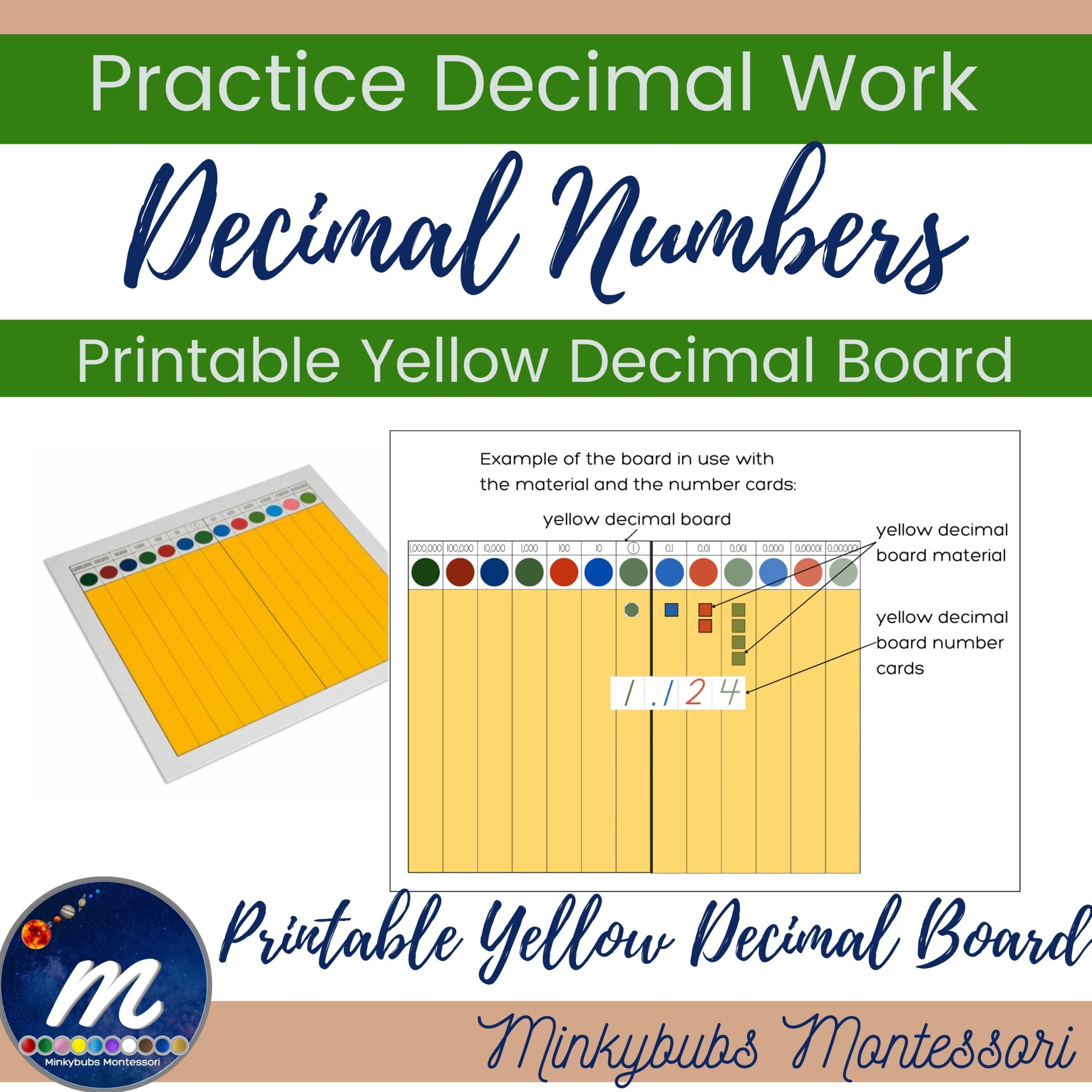 Yellow Decimal Board Decimal Material And Number Cards Montessori Print And Go Etsy