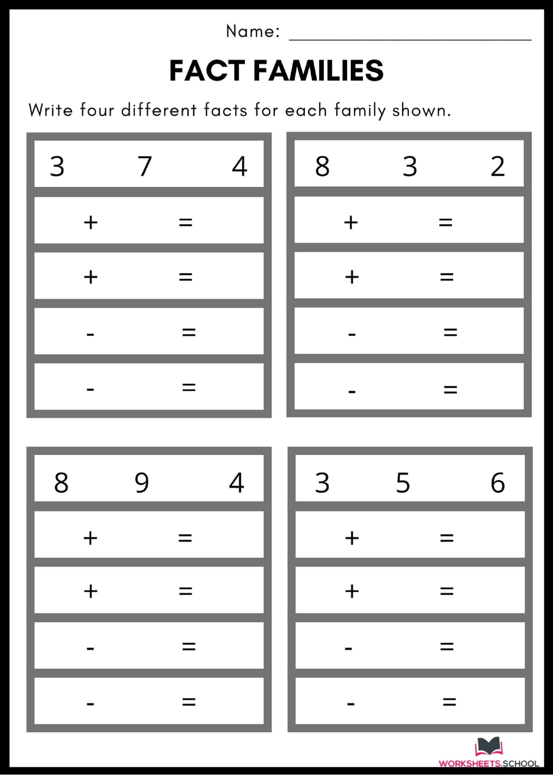 fact families worksheets