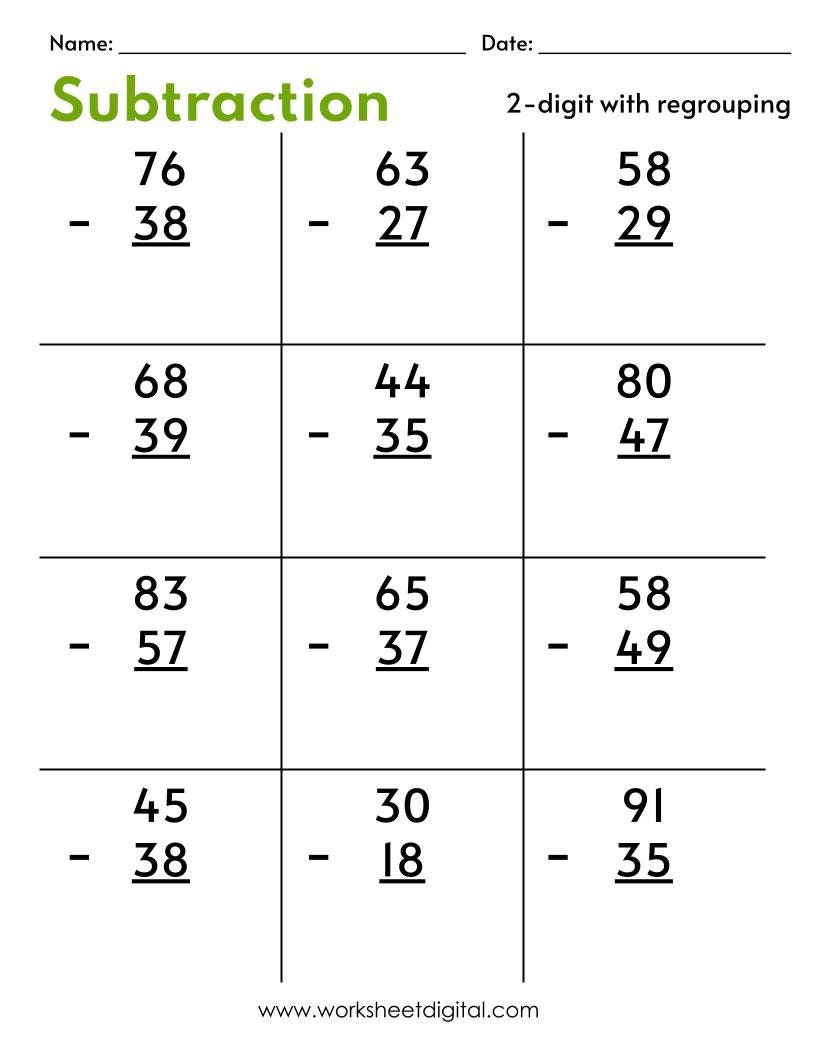 10 Printable Two Digit Subtraction Worksheets with Regrouping Math Subtraction Worksheets 1st Grade 2nd Grade Math Worksheets PDF Etsy UK
