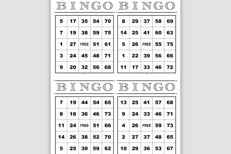 1000 Bingo Cards Pdf Download 4 Per Page Instant Printable Fun Party Game Black Etsy