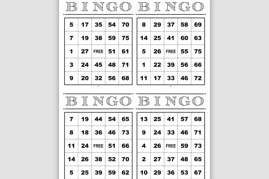 1000 Bingo Cards Pdf Download 4 Per Page Instant Printable Fun Party Game Black Etsy
