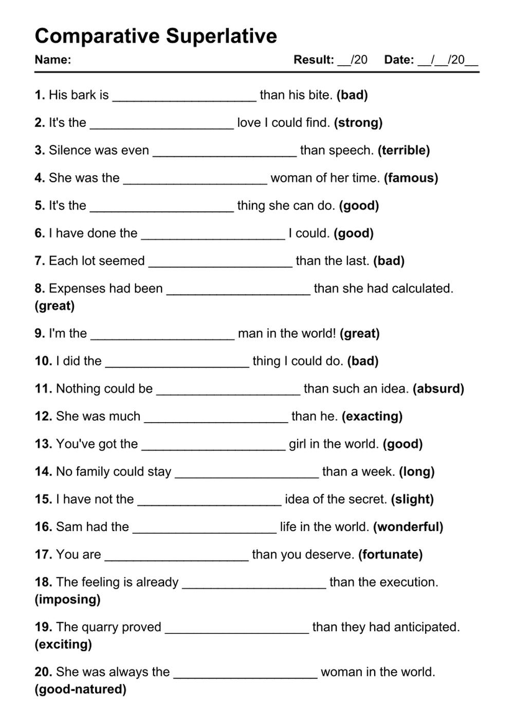 comparative and superlative worksheet