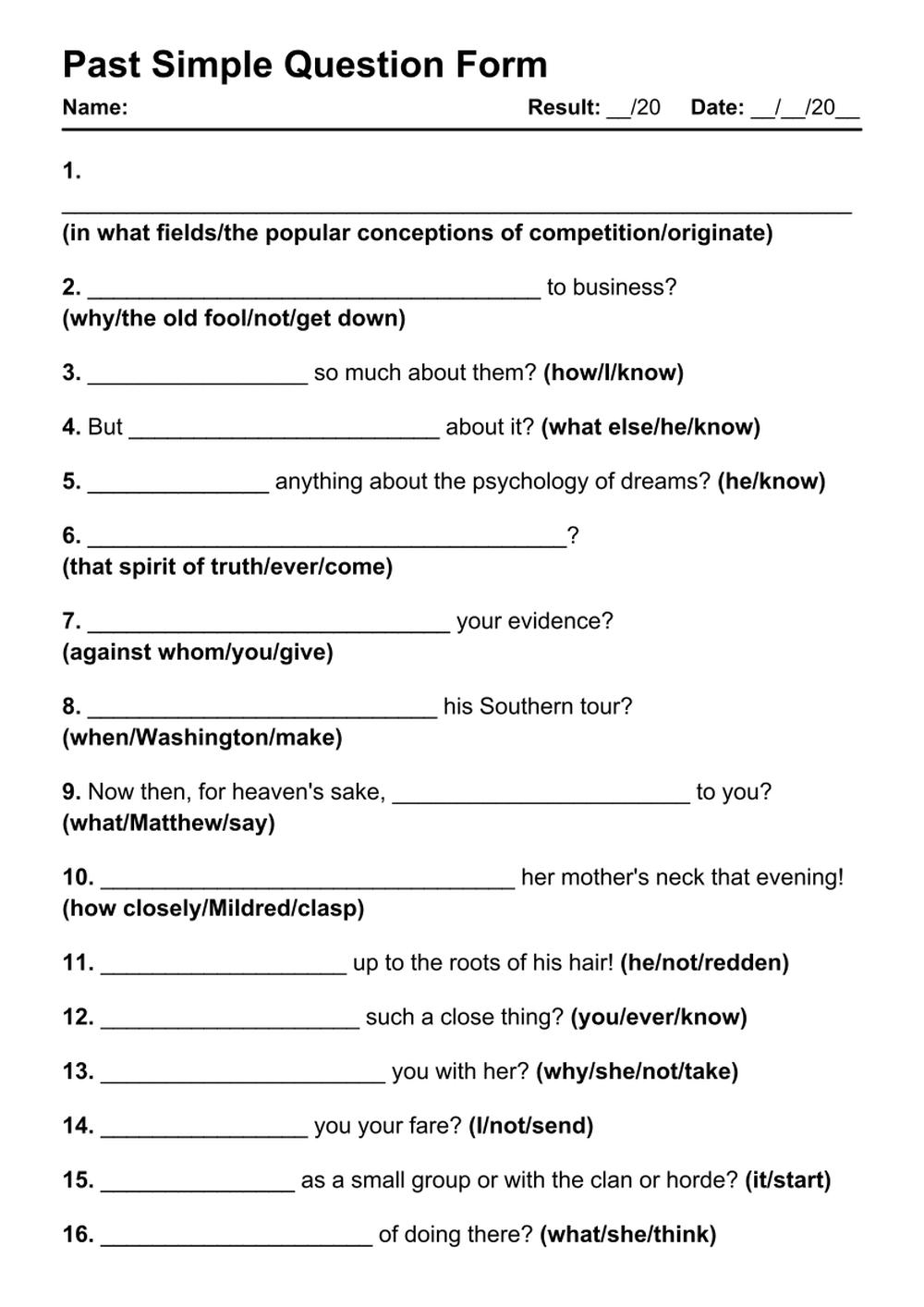 past simple worksheet