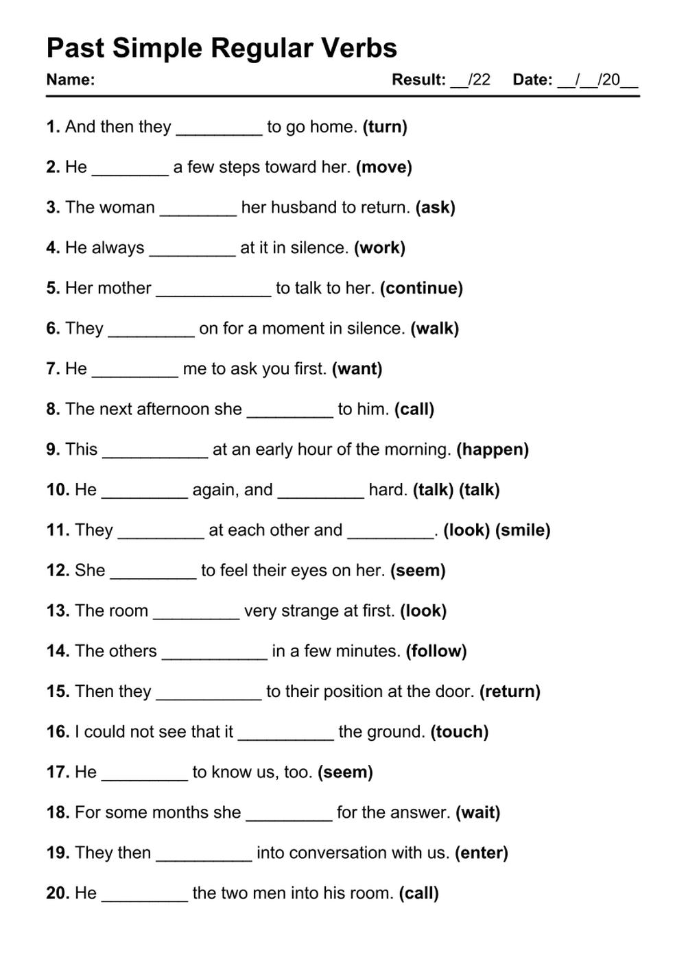101 Past Simple Regular PDF Worksheets With Answers Grammarism