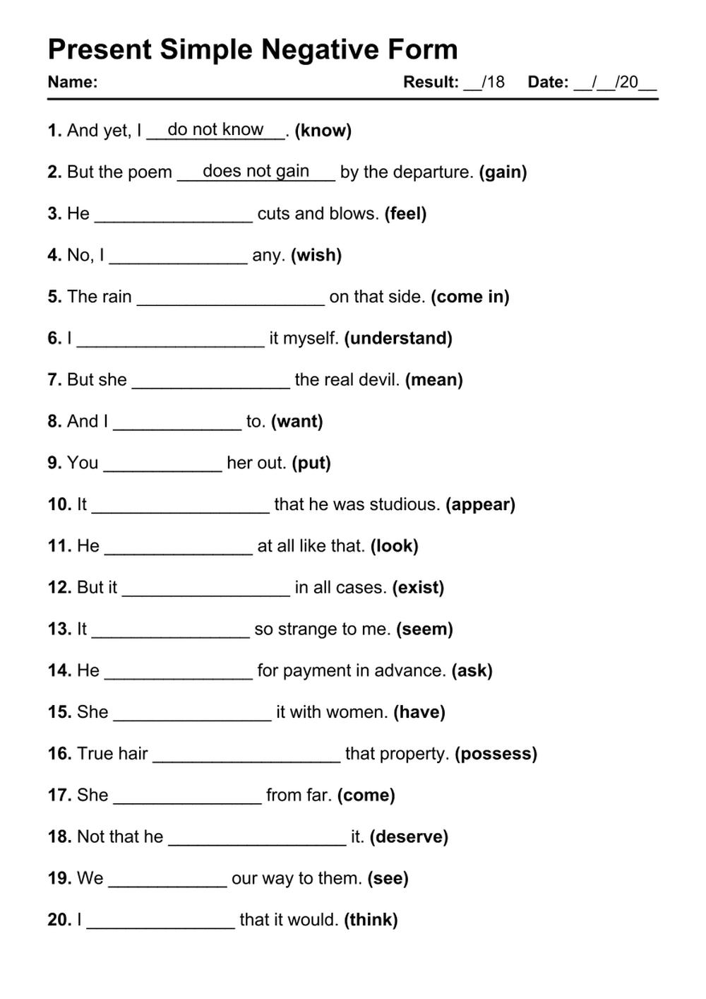 present simple worksheet