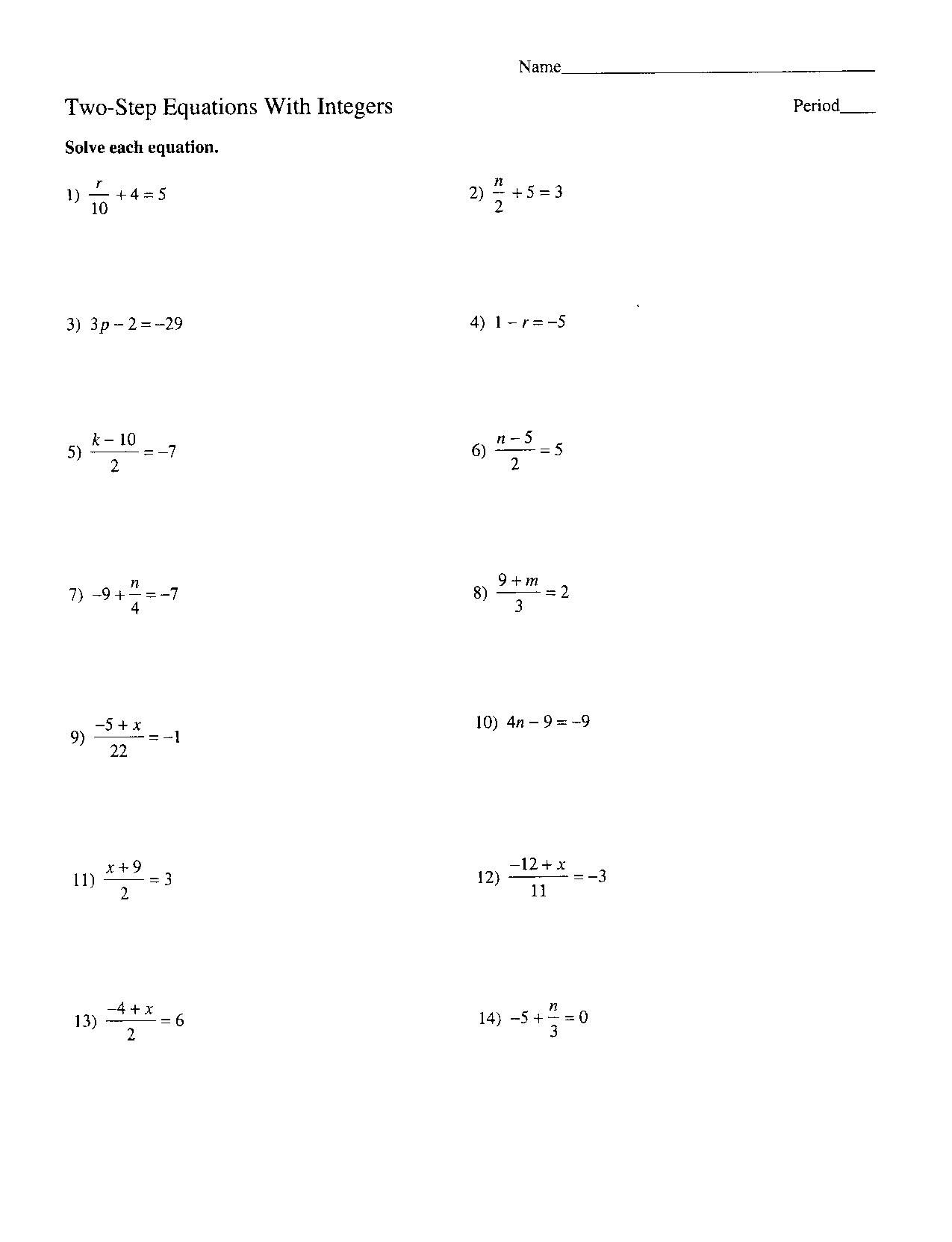 solving two step equations worksheet pdf