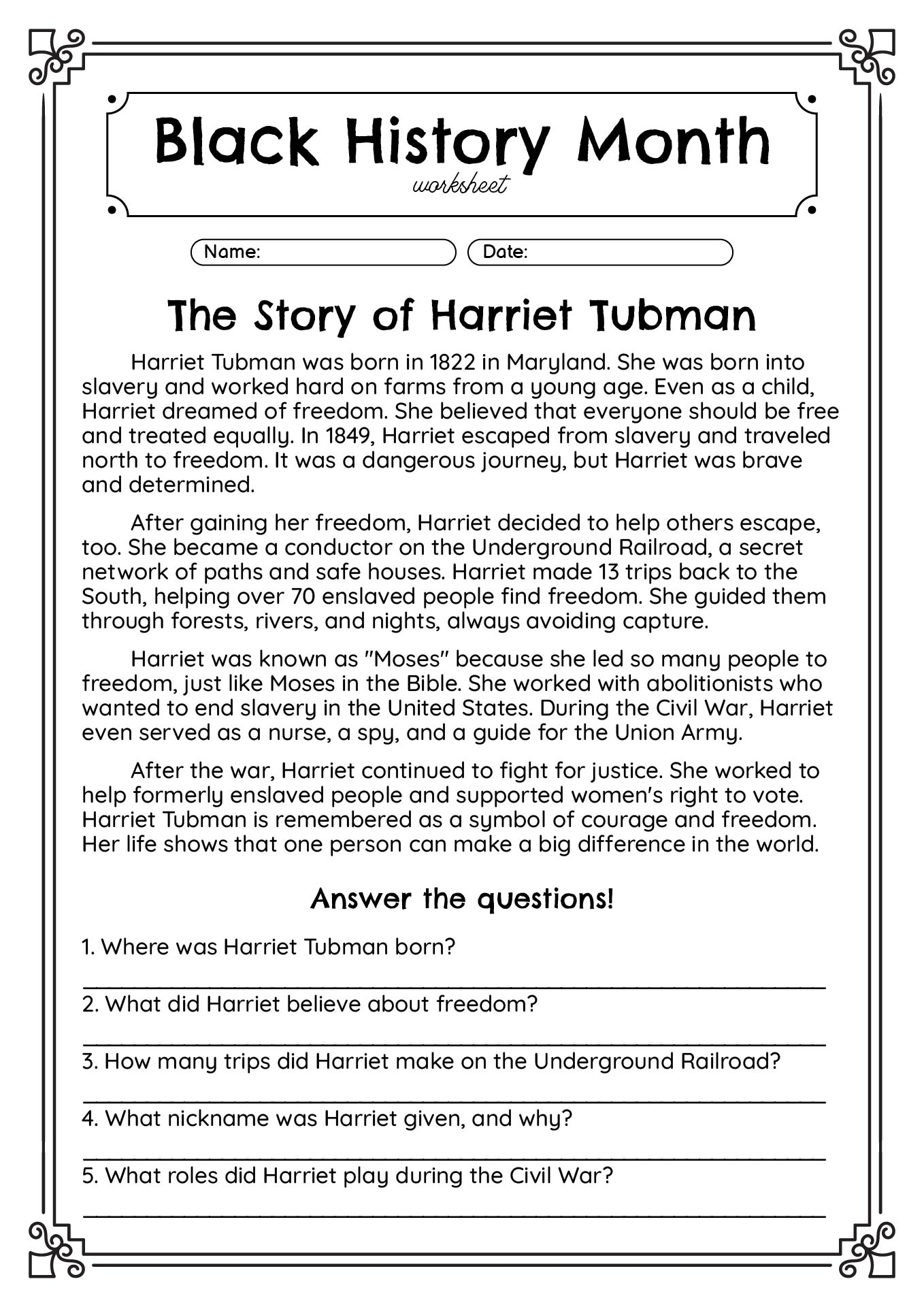 black history worksheets