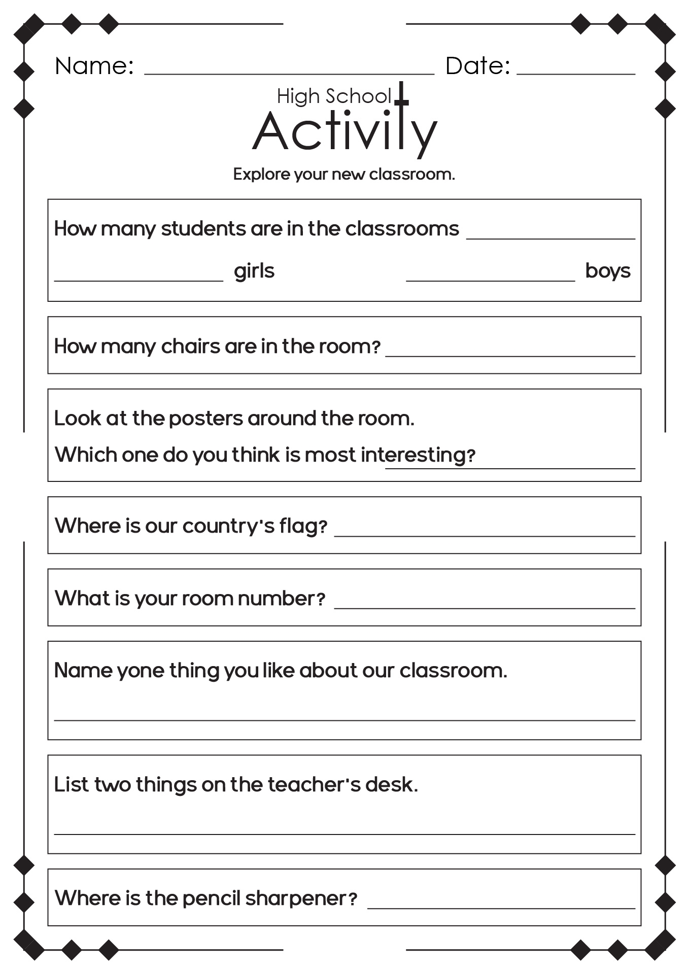 grammar worksheets for high school