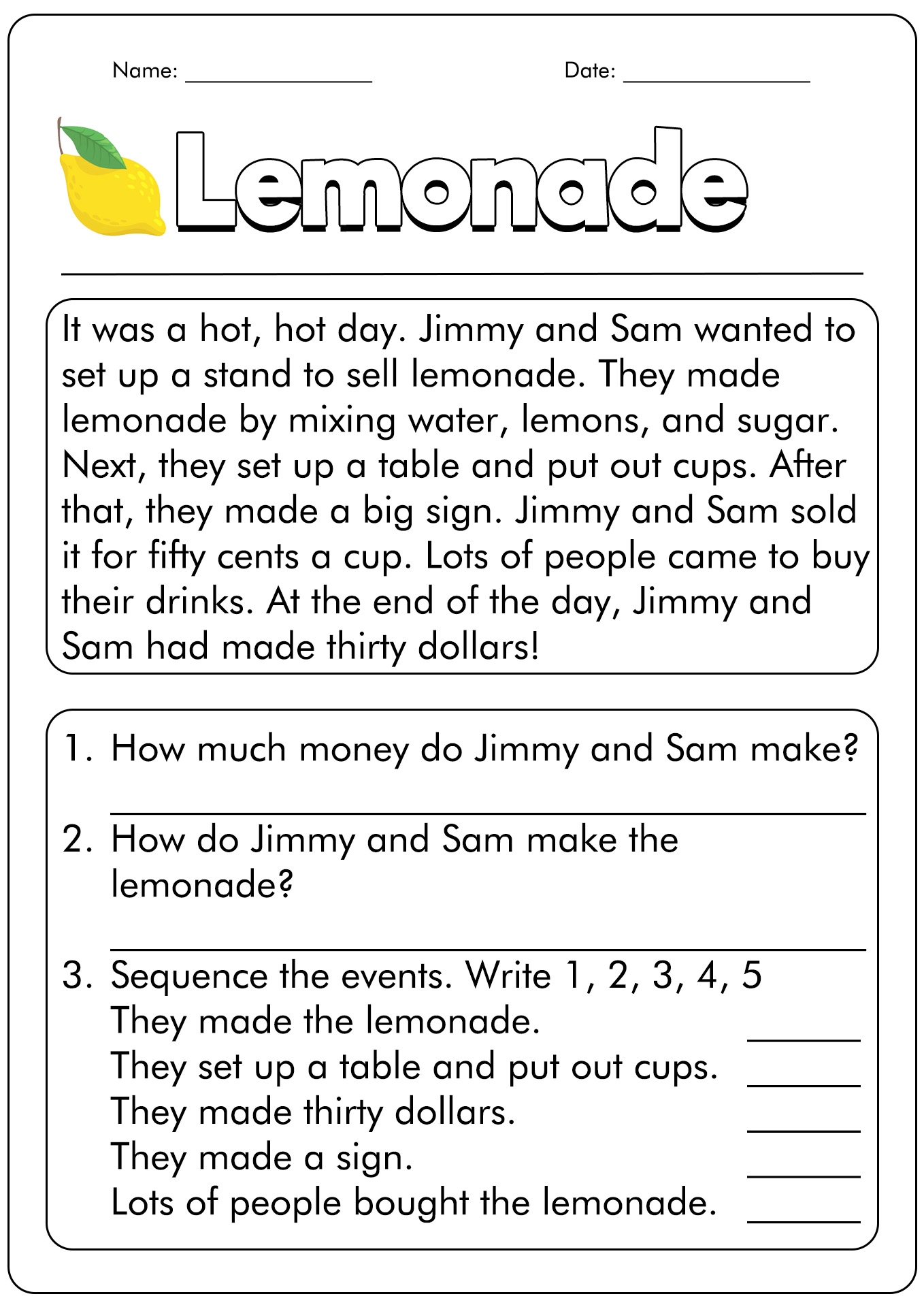 reading comprehension worksheets 1st grade