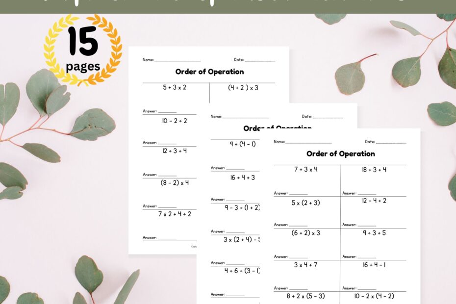 15 page Order Of Operation Worksheets For 4th 6th Graders 4th