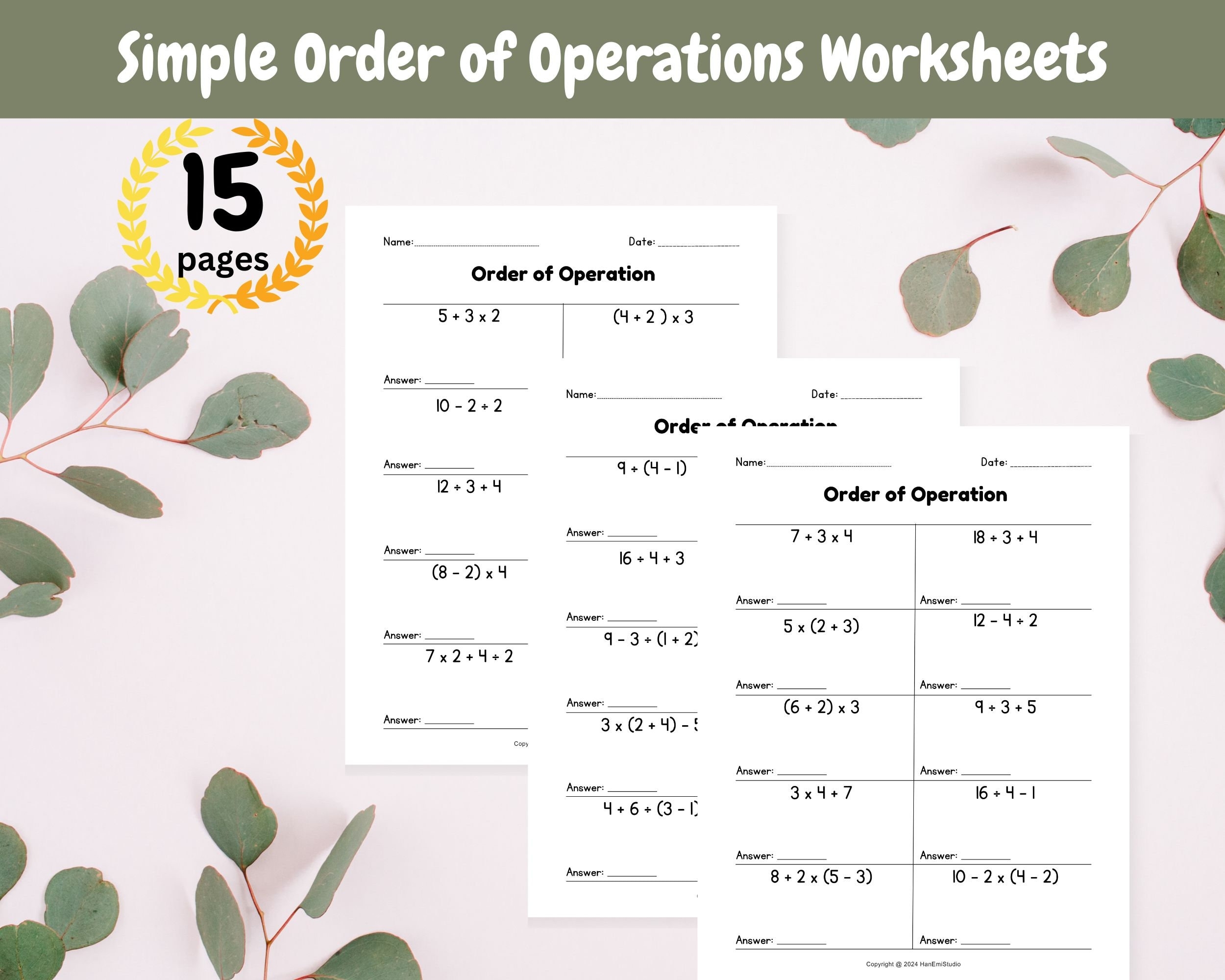 15 page Order Of Operation Worksheets For 4th 6th Graders 4th 