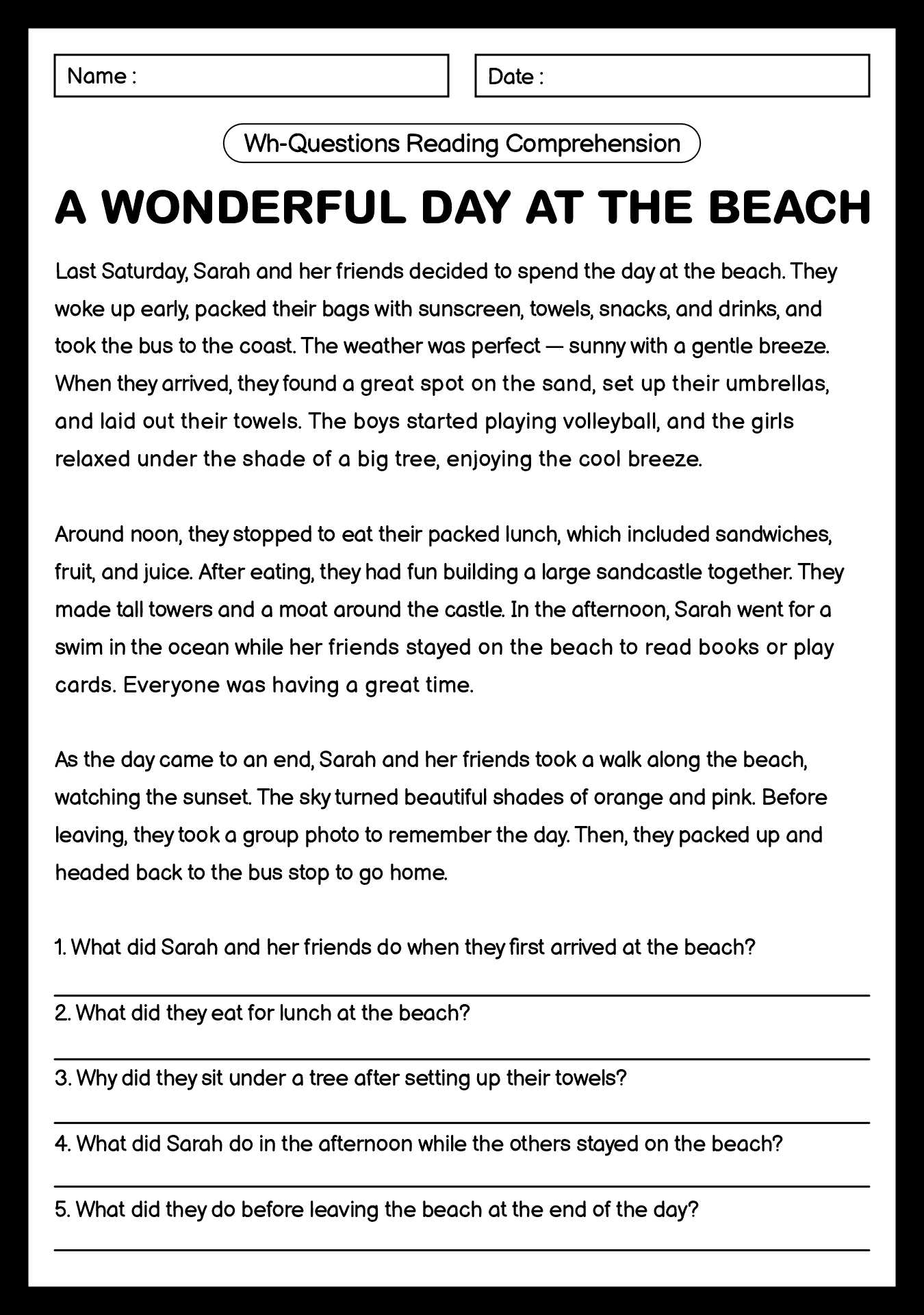 comprehension practice worksheets