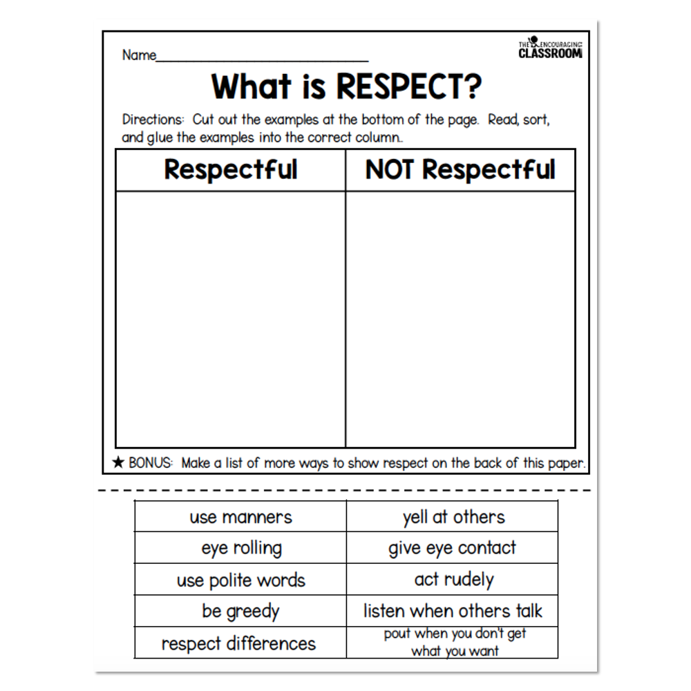 respect worksheets