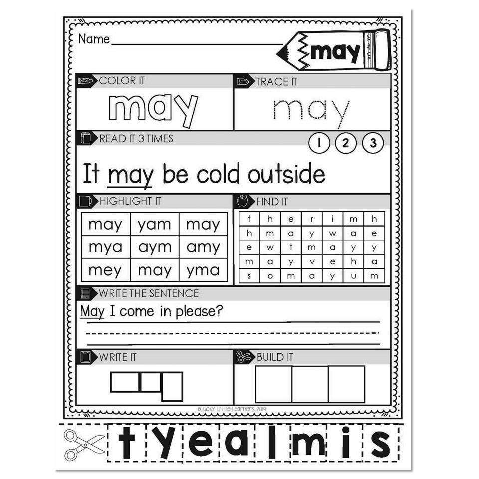 1st Grade Sight Word Worksheets May Lucky Little Learners