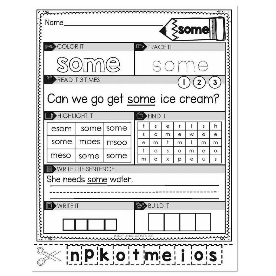 sight words for first grade worksheets