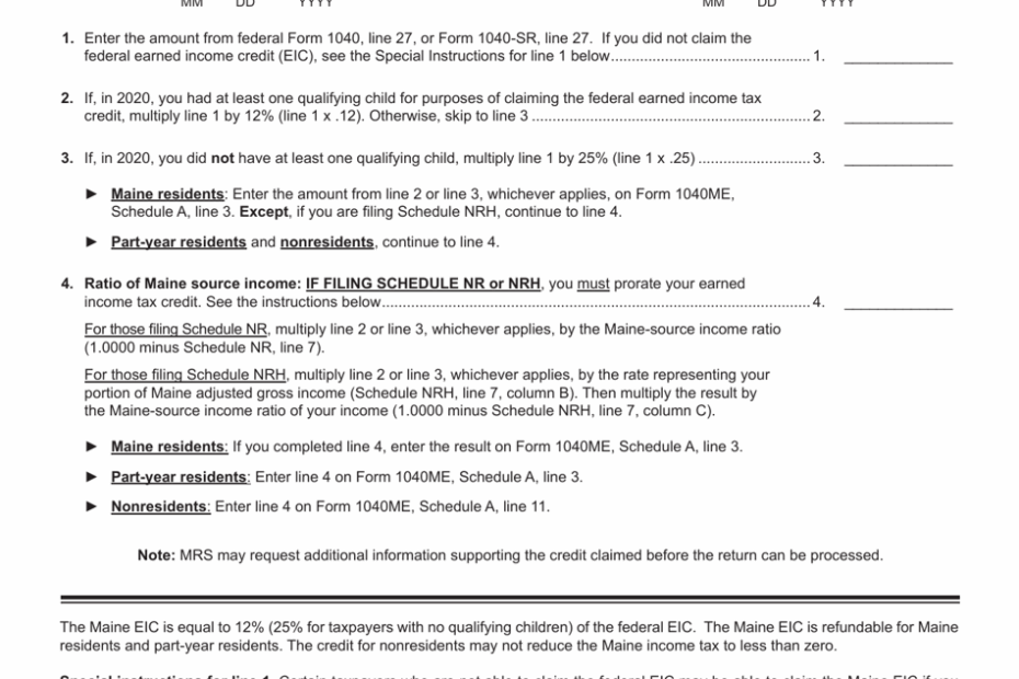 2020 Maine Earned Income Tax Credit Worksheet Fill Out Sign