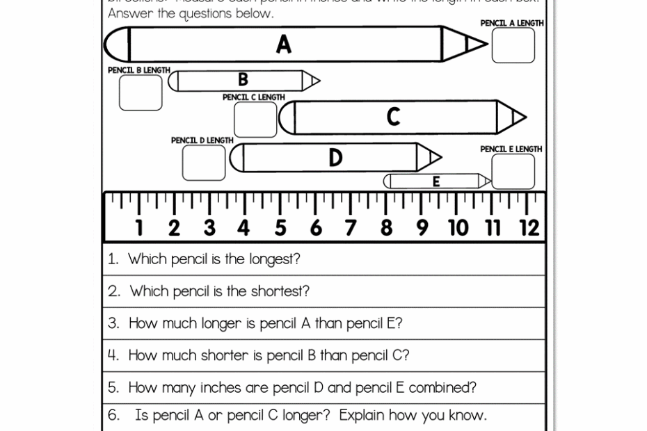 2nd Grade Math Worksheets Measurement Comparing Lengths