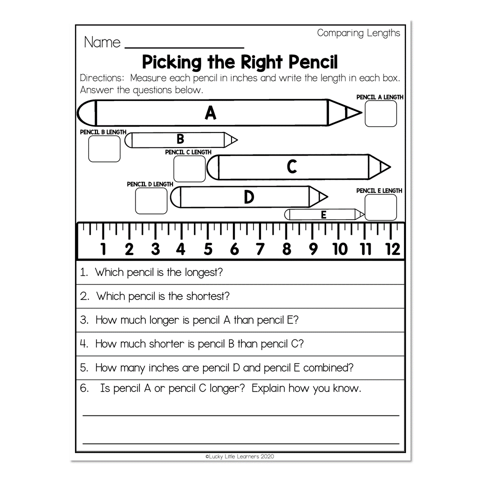 2nd Grade Math Worksheets Measurement Comparing Lengths 