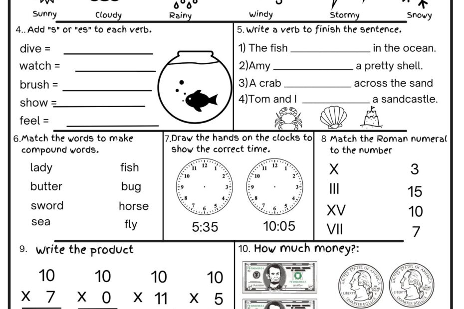 2nd Grade Summer Review Worksheets Printable End Of Year