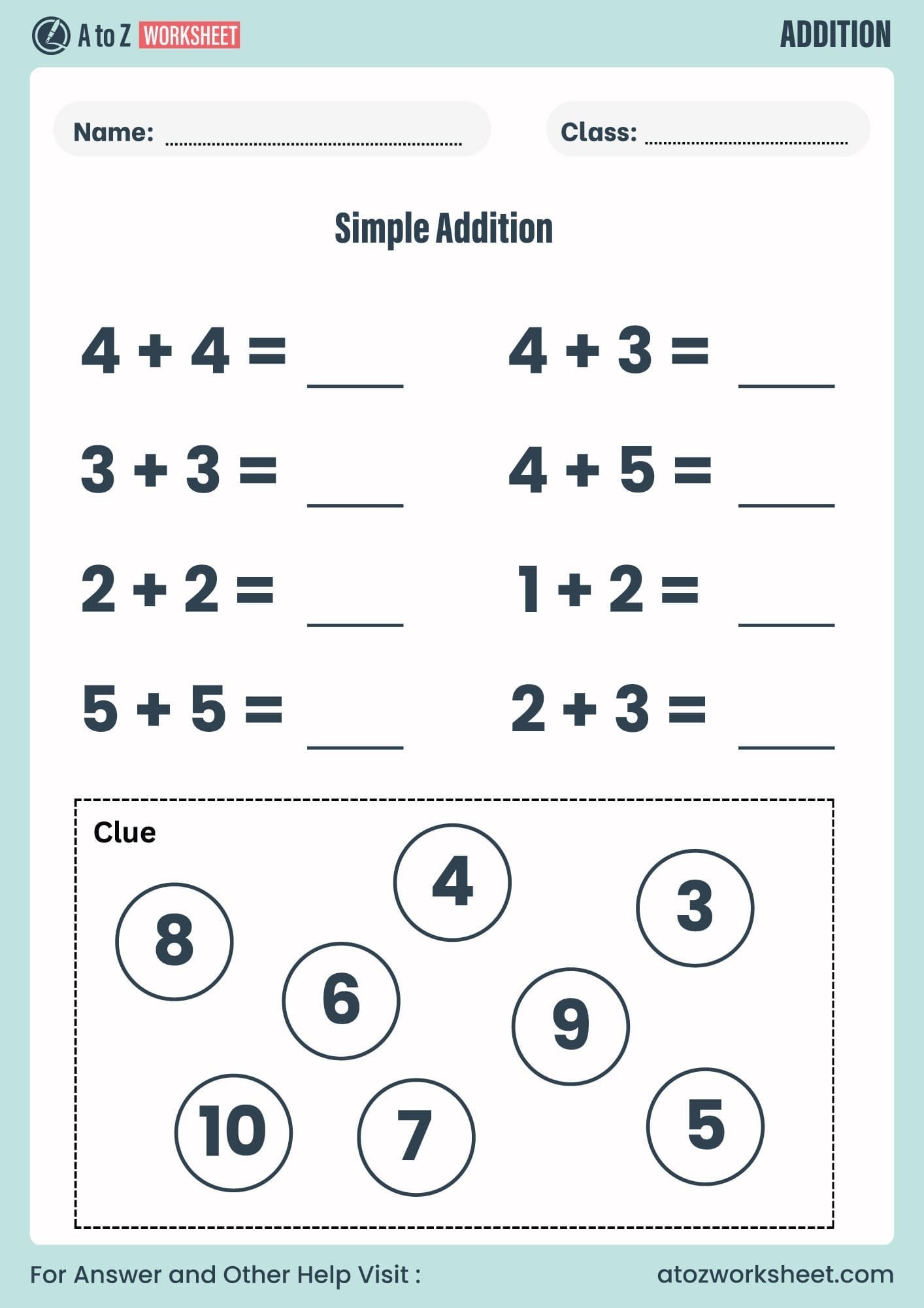 simple addition and subtraction worksheets