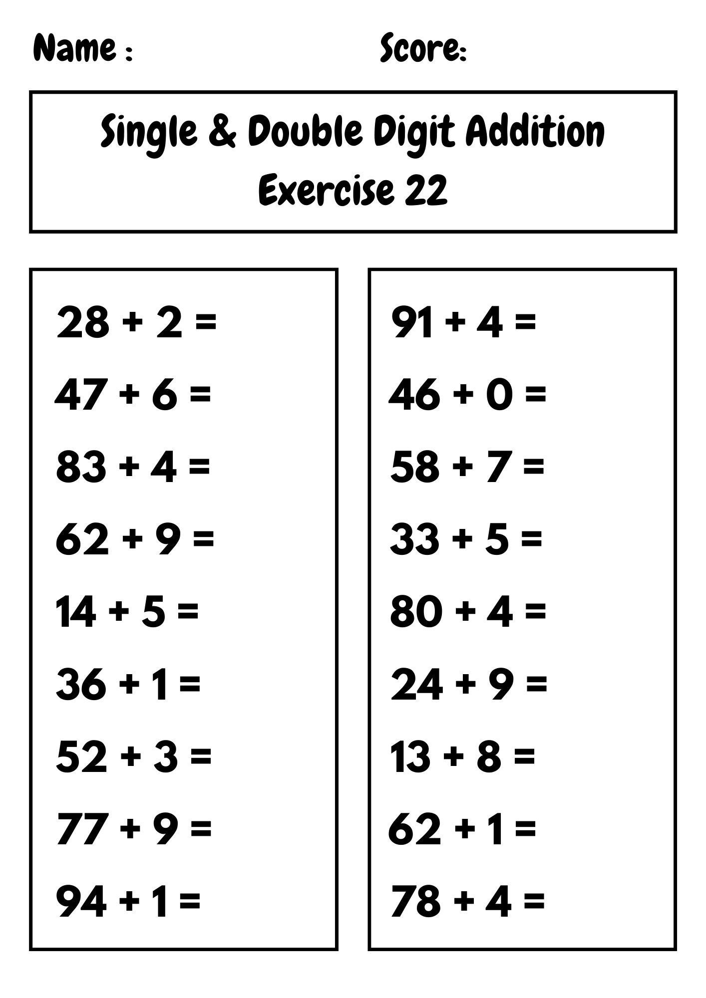 30 Printable Double U0026 Single Digit Addition Worksheets Preschool 2nd Grade Math Etsy