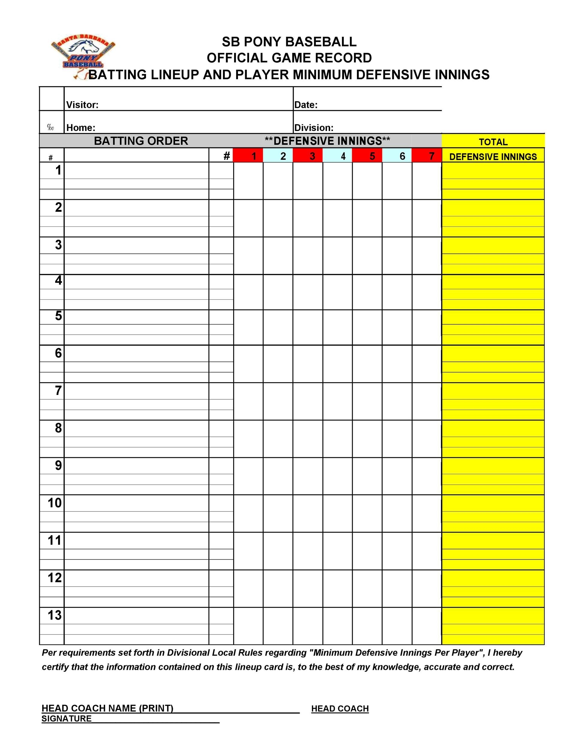 printable baseball lineup cards excel