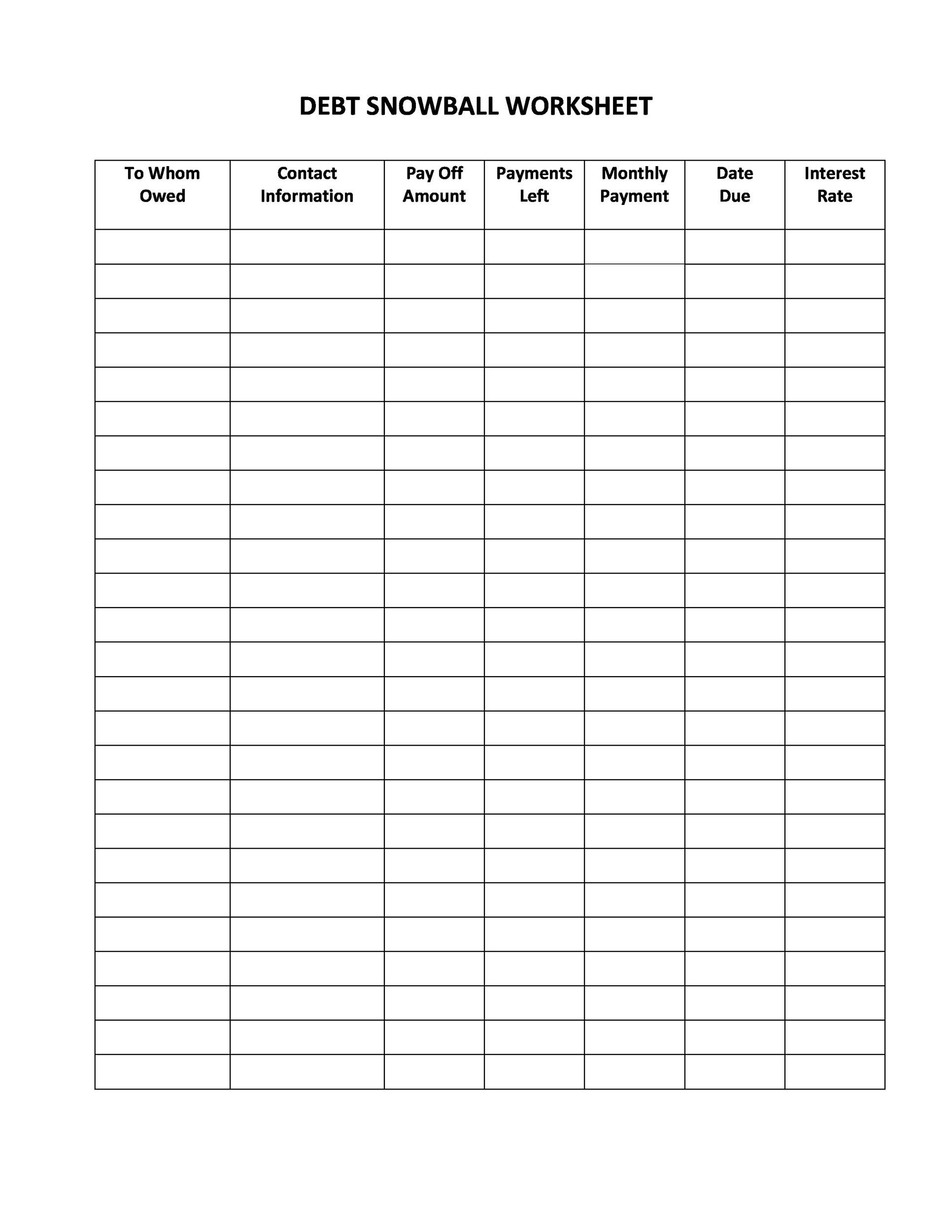 debt worksheet