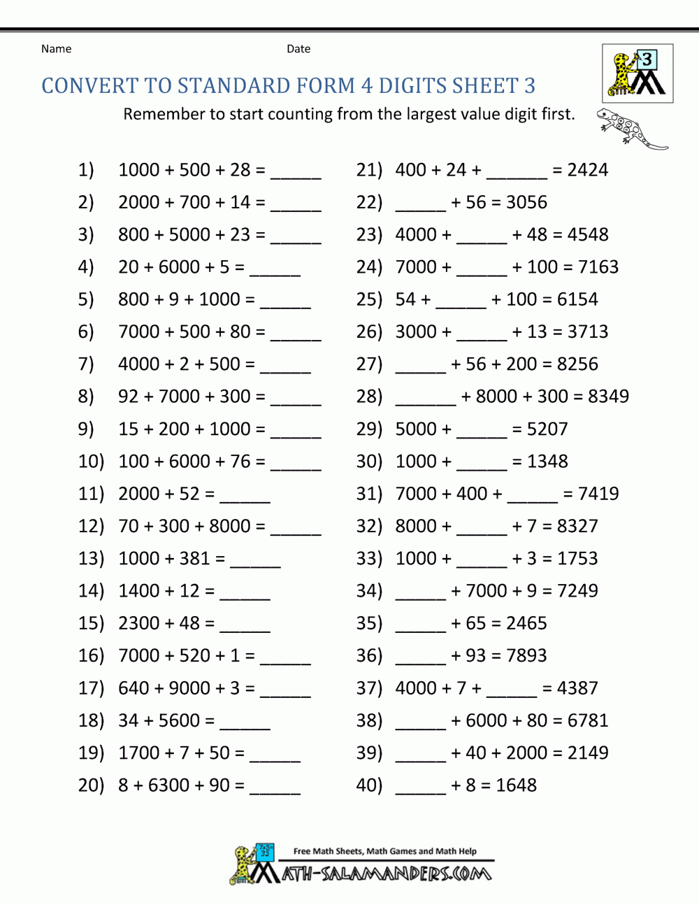 3rd Grade Place Value Worksheets