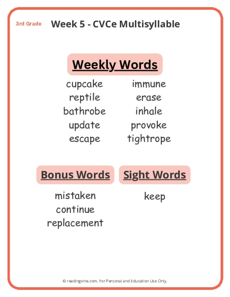 3rd Grade Spelling Words Free Printable 36 Week List
