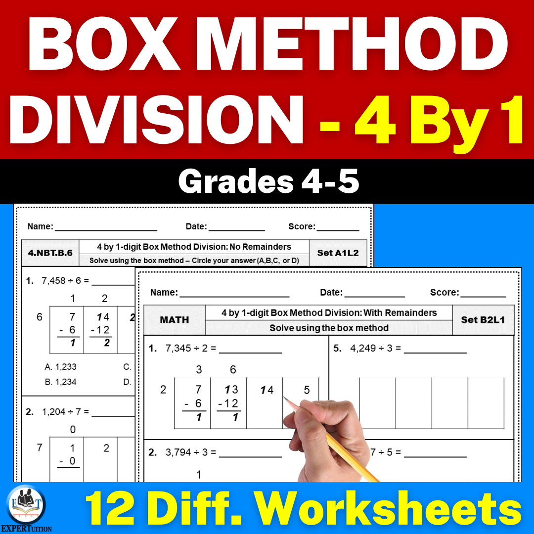 4 digit x 1 digit division worksheet