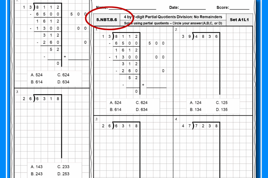4 Digit By 2 Digit Partial Quotients Division Grade 5 Worksheets