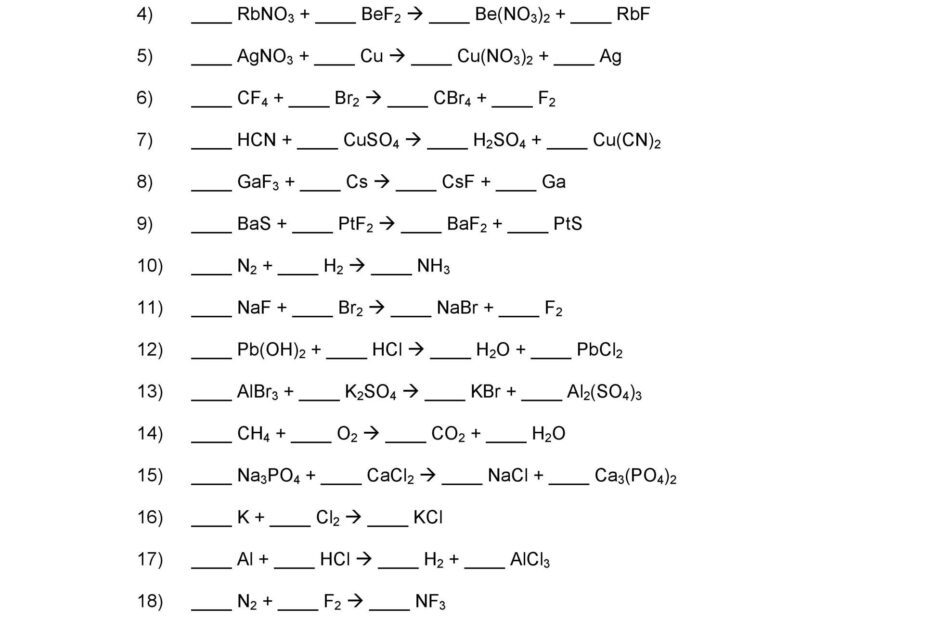 49 Balancing Chemical Equations Worksheets with Answers