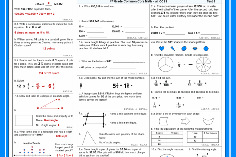 4th Grade Math Spiral Review Worksheets Quarter 4 Made By Teachers