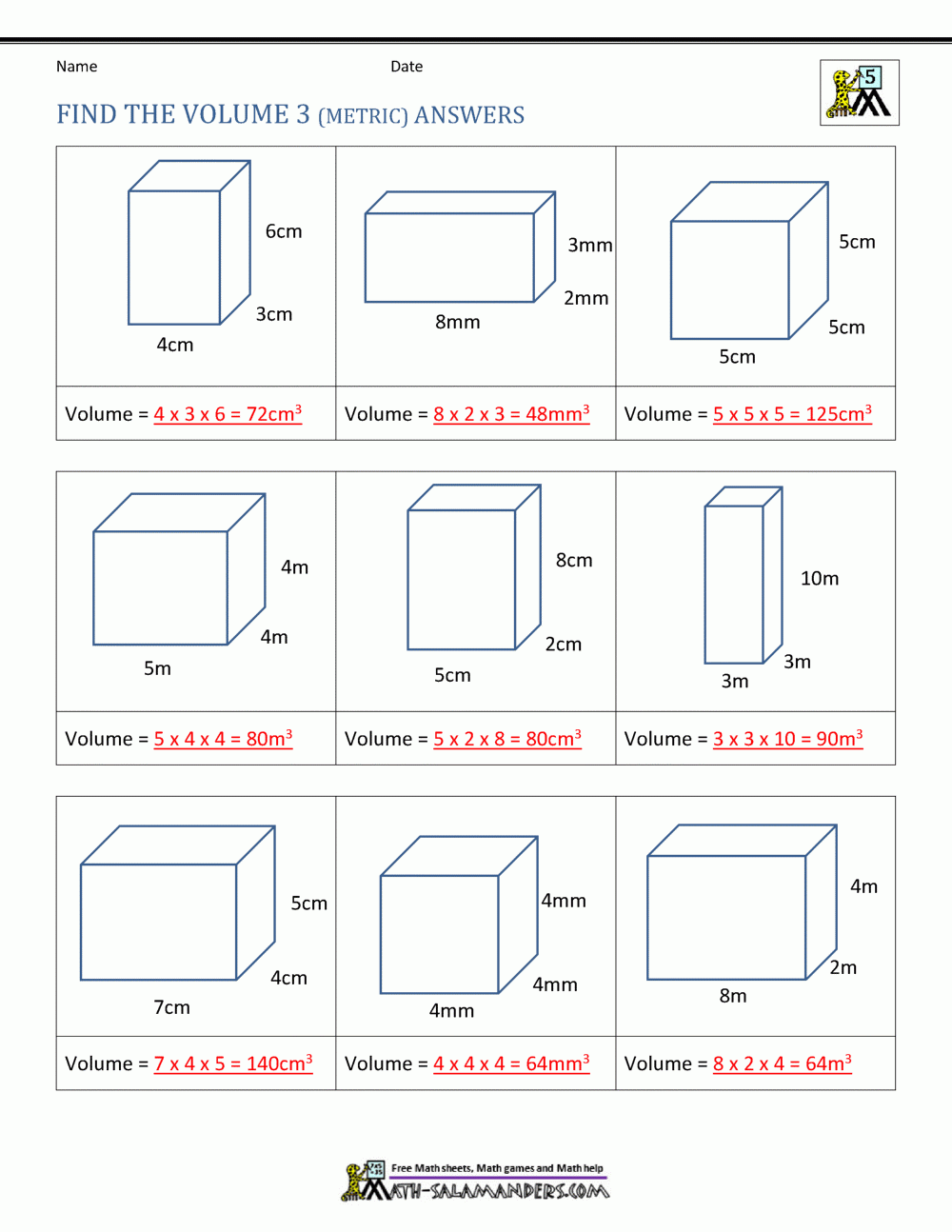 5th Grade Volume Worksheets