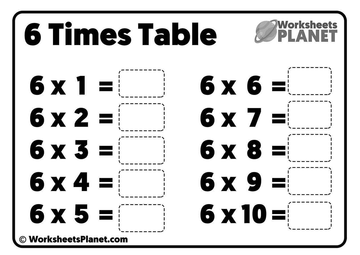 six times table worksheet