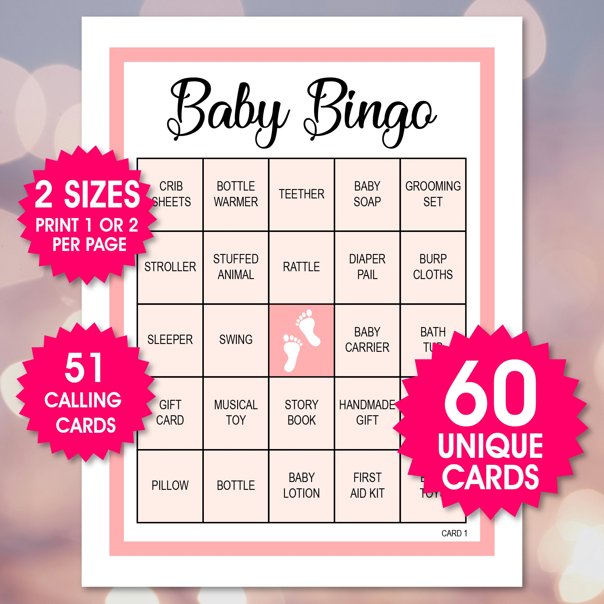 60 Pink Baby Bingo Cards 1 Or 2 Per Page Baby Party Game Baby Shower Activity Pink Baby Bingo PDF Files Etsy