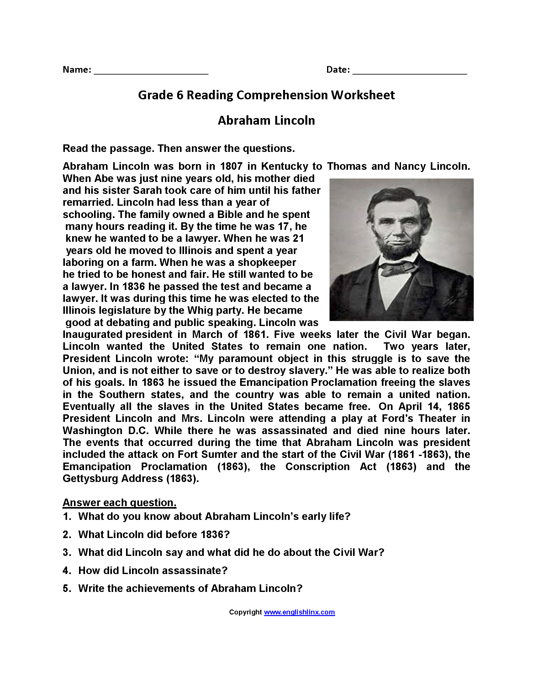 6th Grade Reading Comprehension Worksheets Worksheets Library