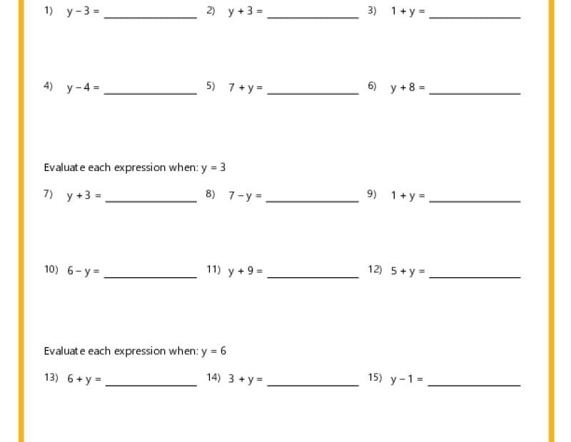 7th Grade Algebra Worksheets