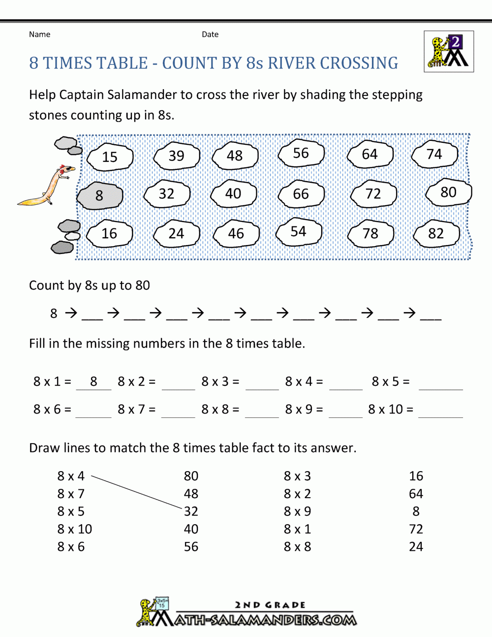 8 times table worksheet