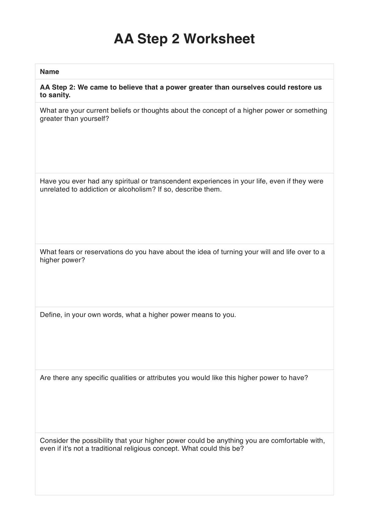 AA Step 2 Worksheet U0026 Example Free PDF Download