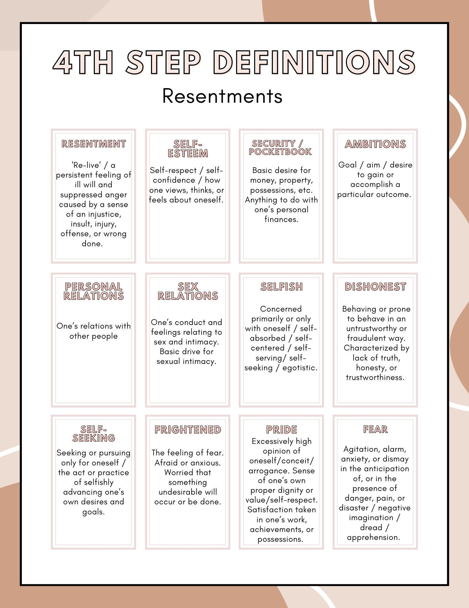 printable aa 4th step worksheets