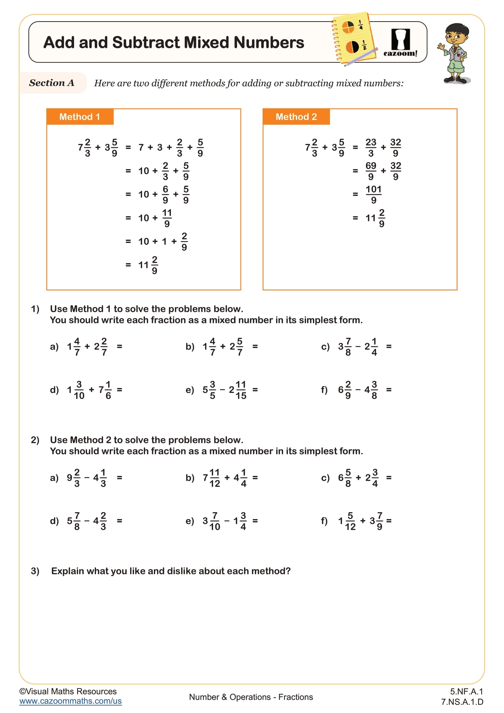 Add And Subtract Mixed Numbers Worksheet Fun And Engaging 5th Grade And 7th Grade Number U0026 Operations Worksheet