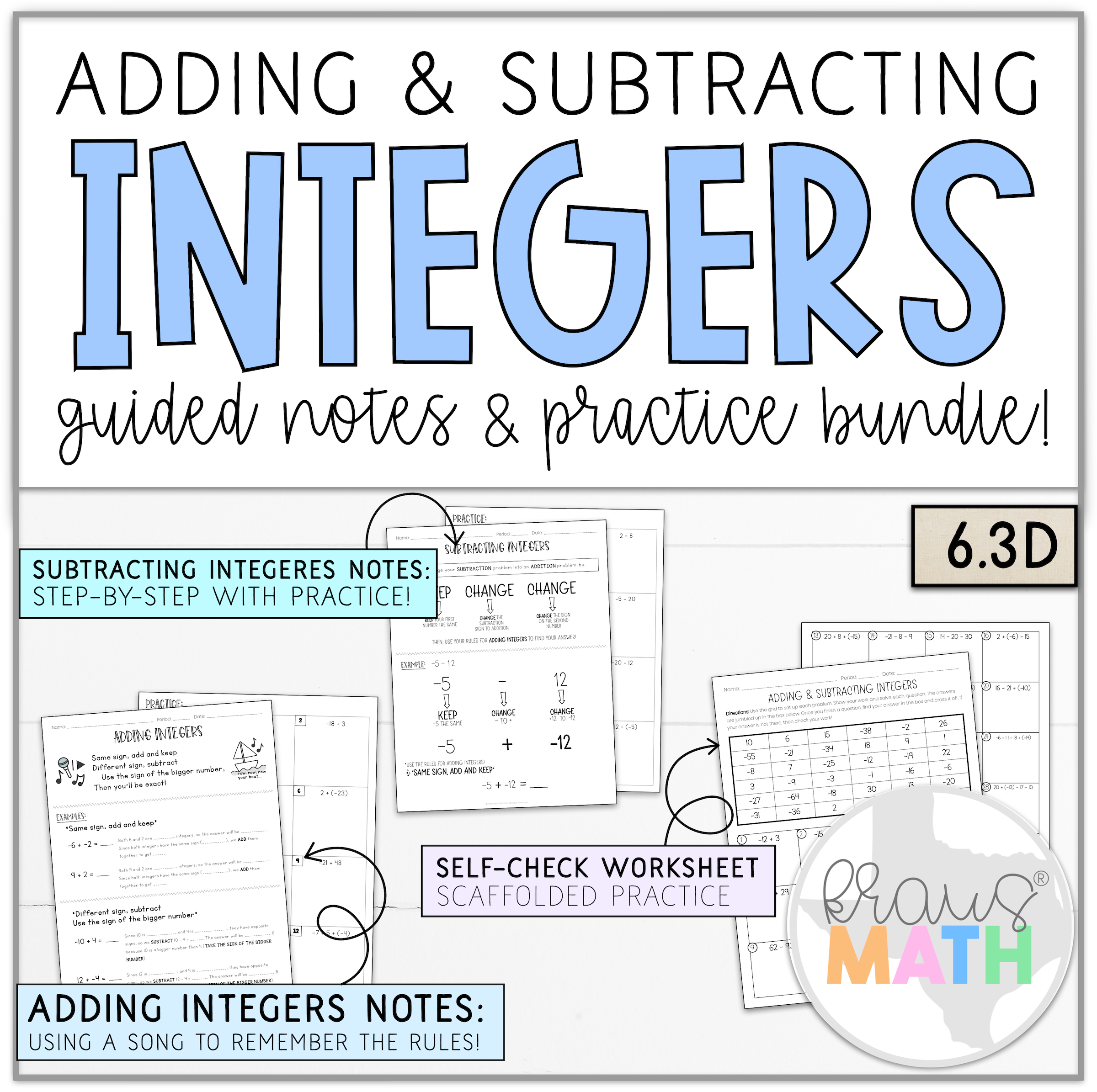 Add U0026 Subtract Integers Notes U0026 Worksheet Kraus Math