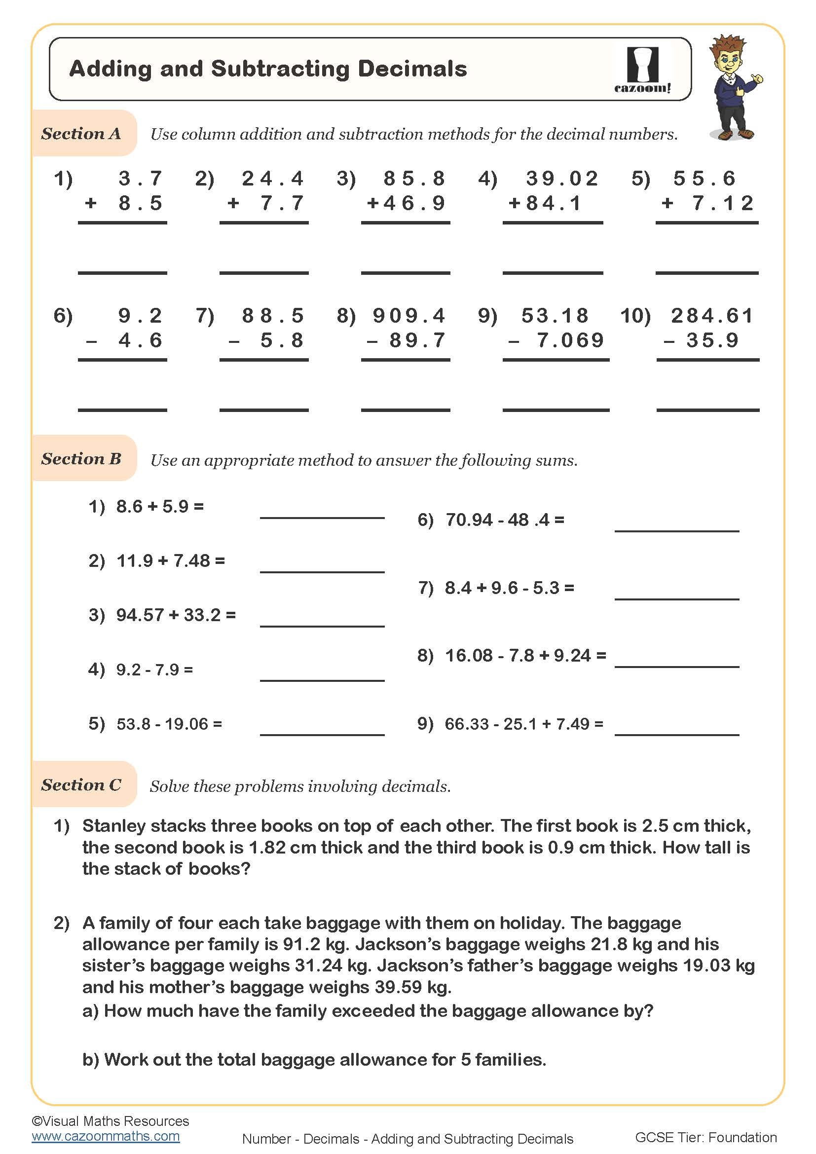decimal addition worksheets