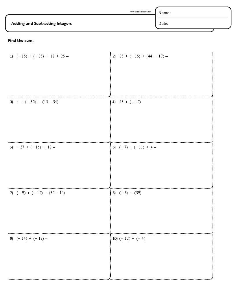 subtracting integers worksheet pdf