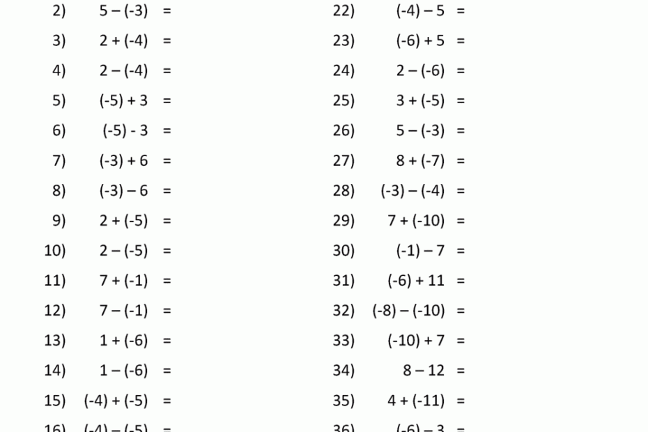 Adding And Subtracting Negative Numbers